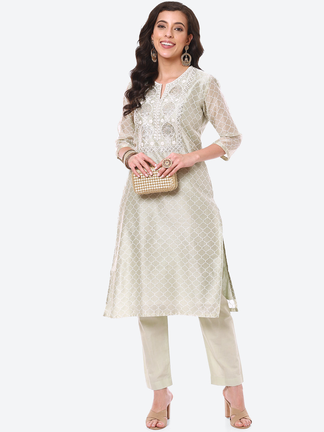Sequence Work Printed Chanderi Kurta With Pant