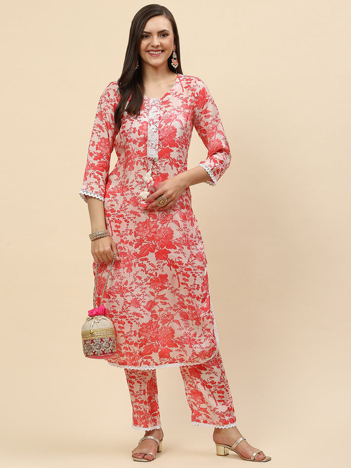 Floral Printed Muslin Kurta With Pants