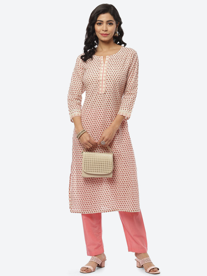 Floral Printed Cotton Kurti With Pant