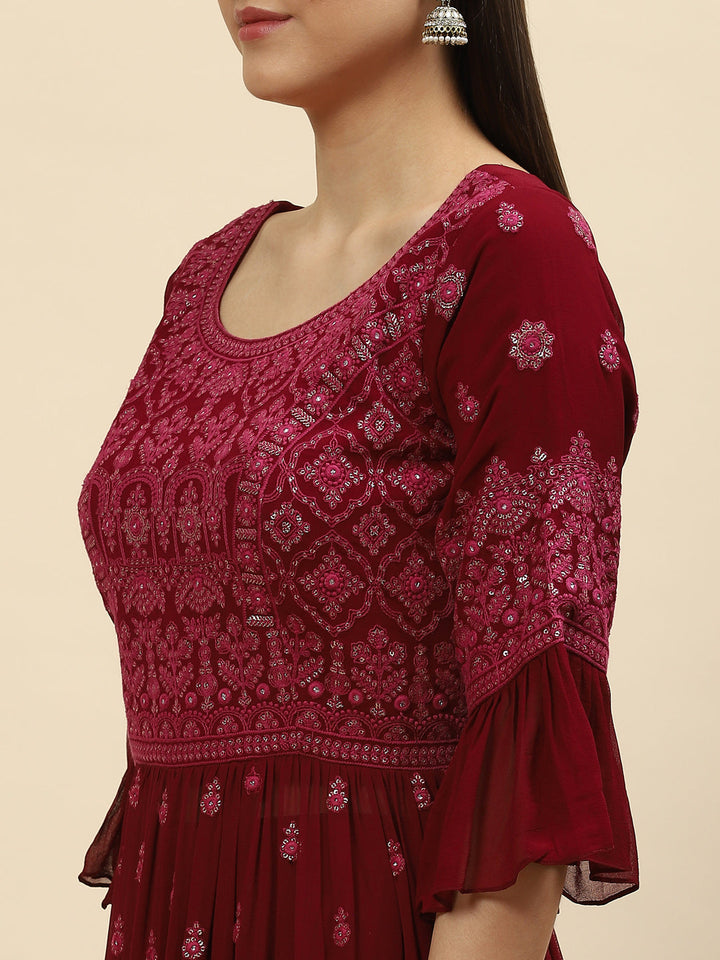 Resham Sequin Embroidered Georgette Kurta With Palazzo &amp; Dupatta