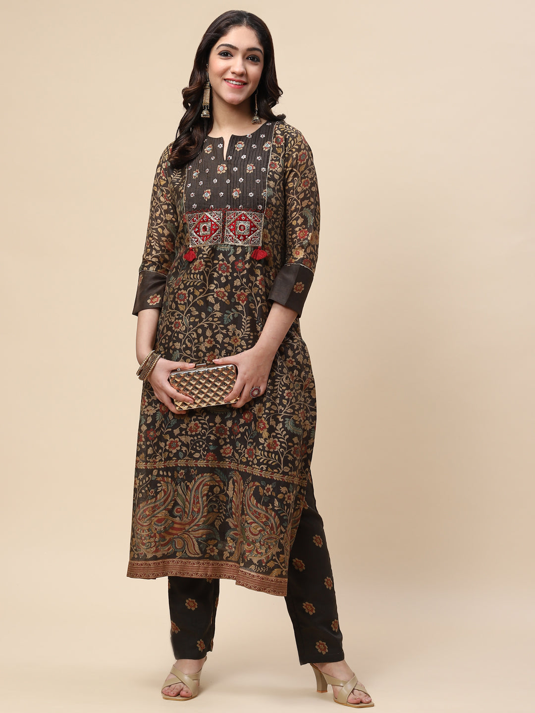 Printed Chanderi Kurta With Pants