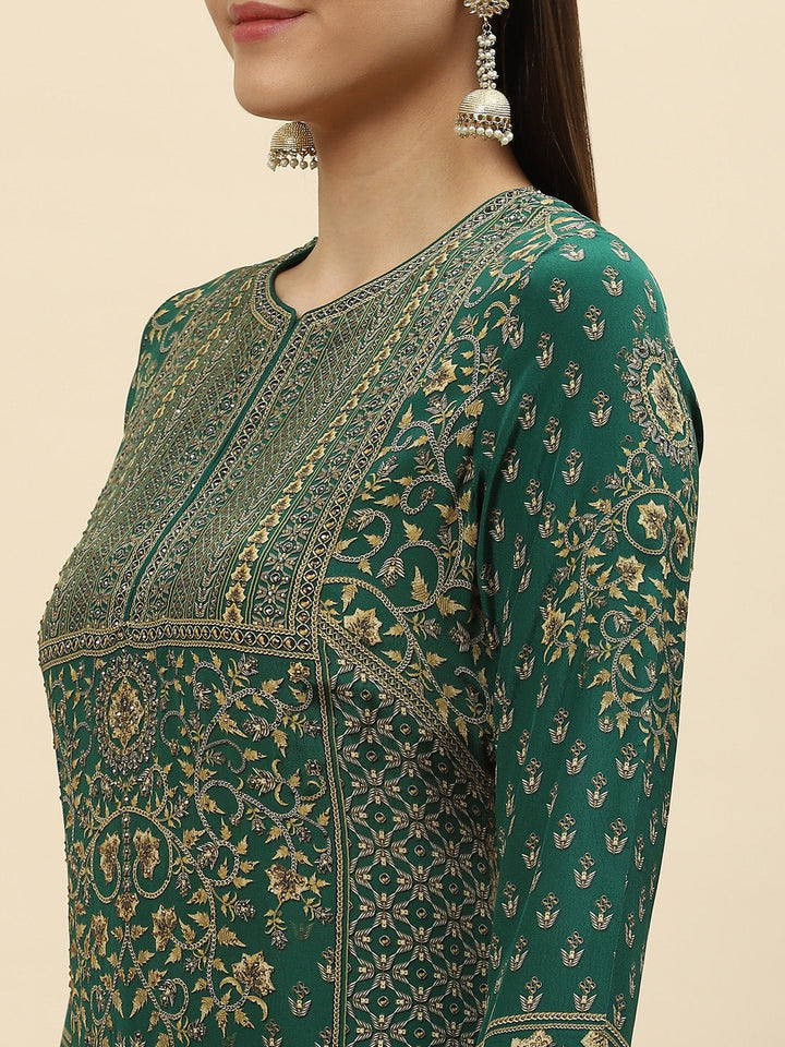Floral Digital Printed Crepe Kurta With Palazzo &amp; Dupatta