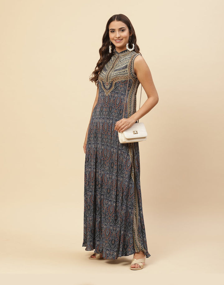 Floral Digital Printed Crepe Gown