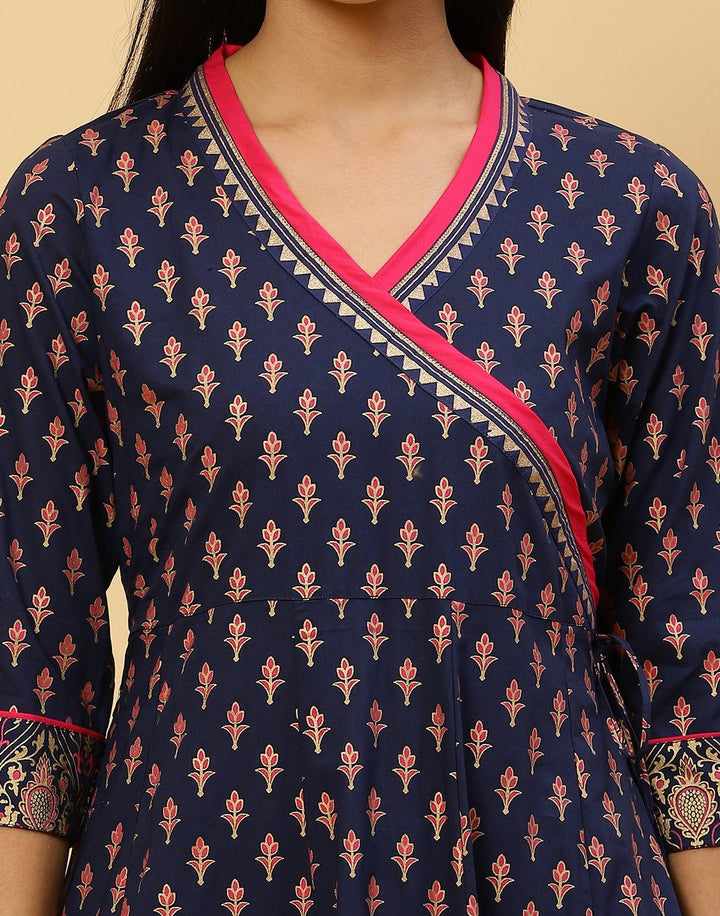 Printed Cotton Angrakha Kurti With Pant