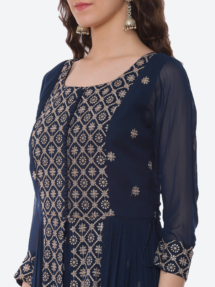 Sequin Georgette Kurta With Palazzo &amp; Dupatta