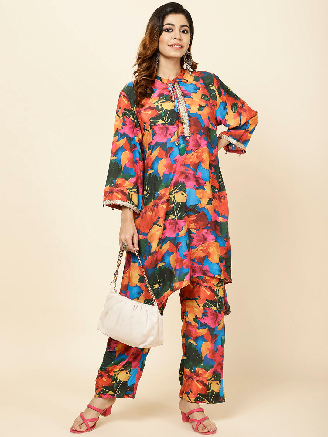 Floral Printed Muslin Kurta With Pants