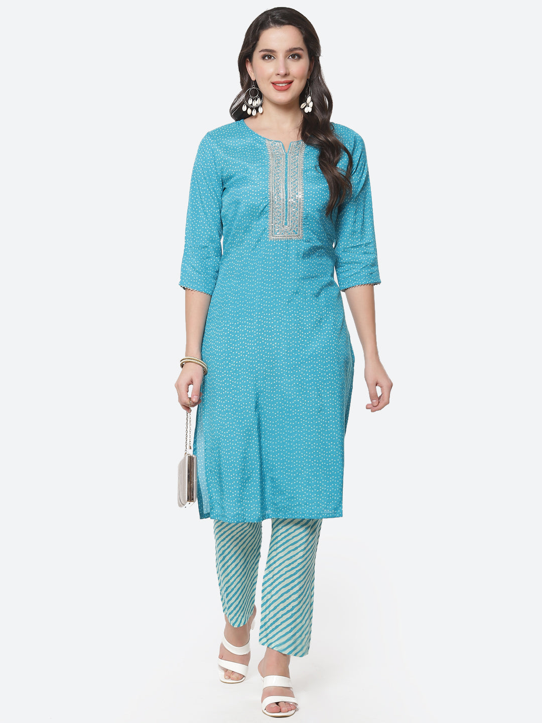 Bandhani Zari Cotton Kurti with Pant