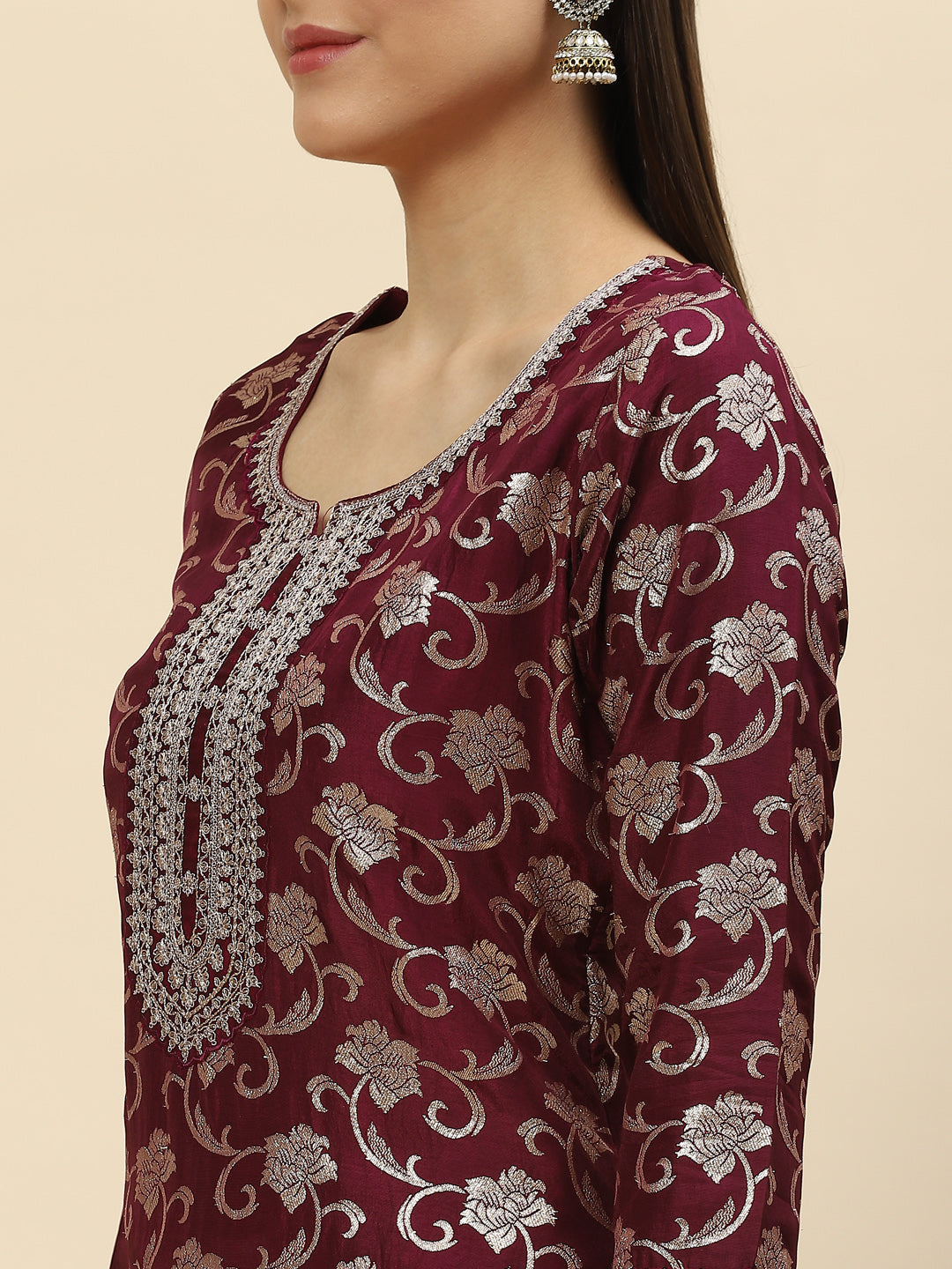 Zari Jaal Handloom Kurta With Palazzo &amp; Dupatta