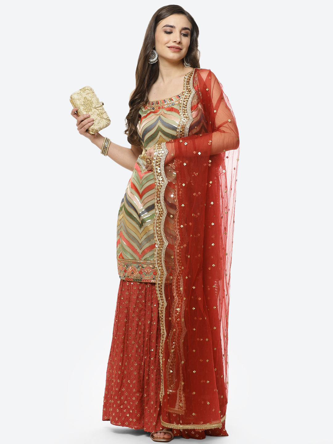Sequence Georgette Stitched Salwar Kameez With Net Booti Dupatta
