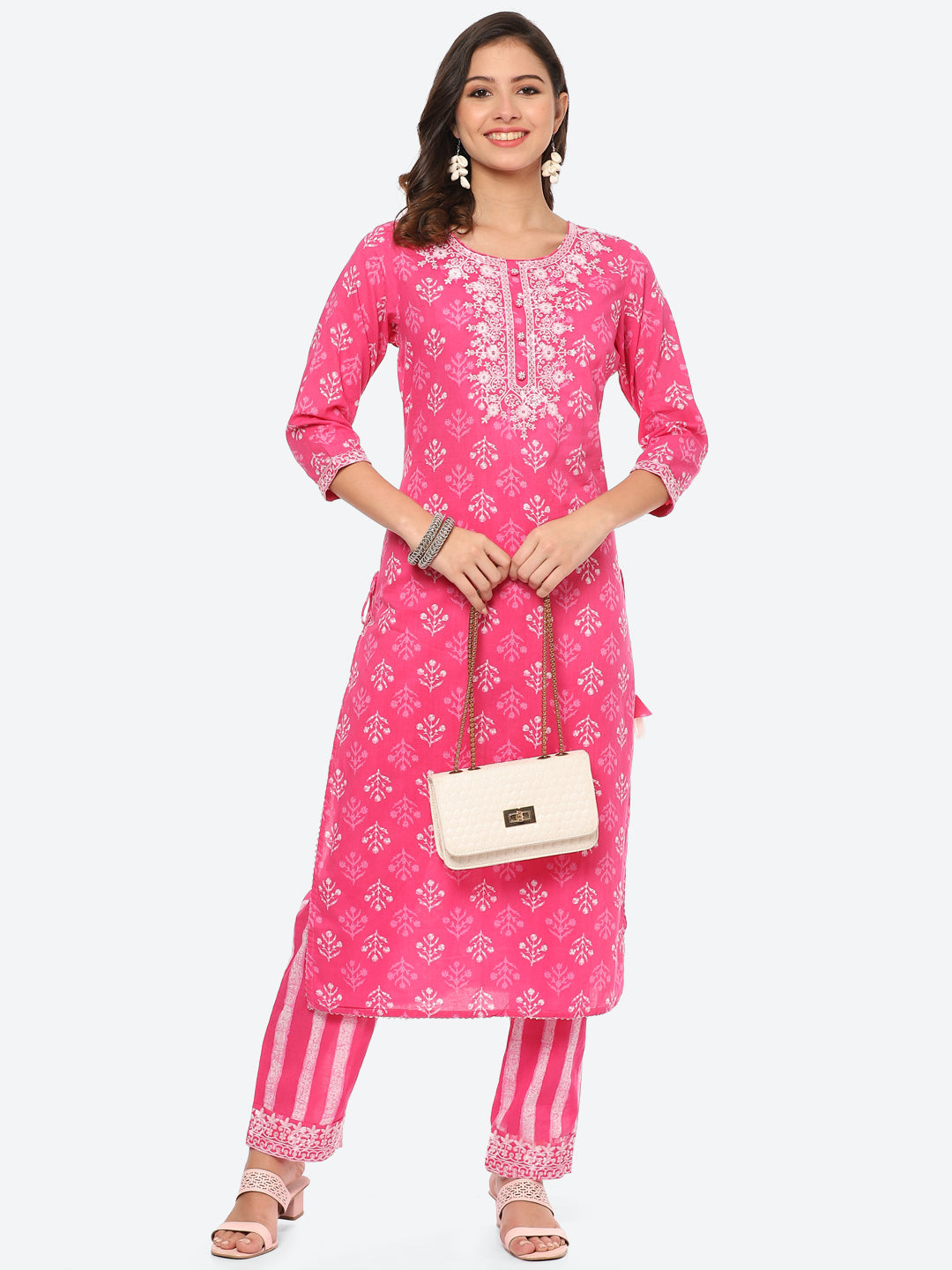 Sequin Work Printed Cotton Kurta With Pant