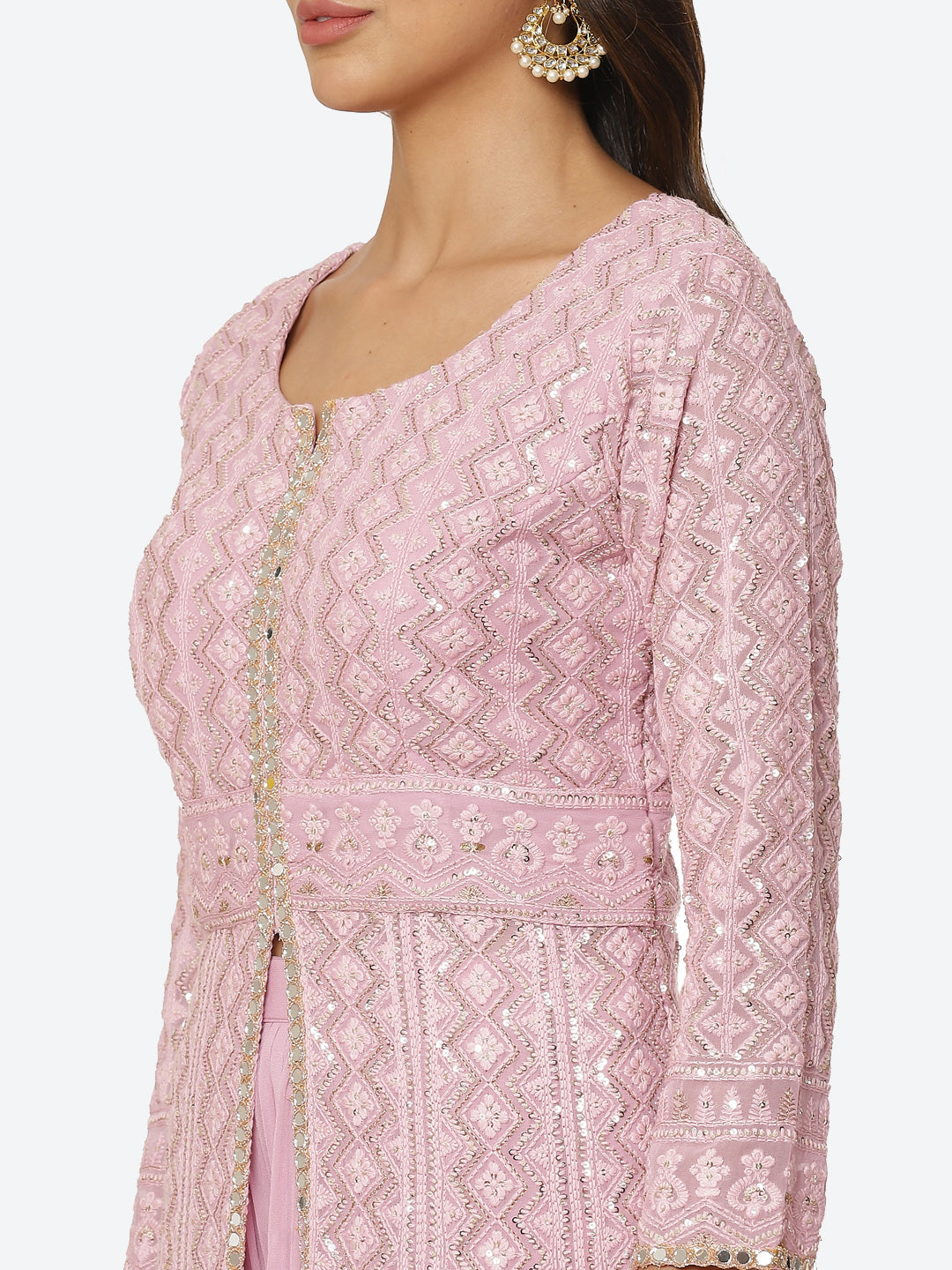 Thread Work Georgette Kurta With Palazzo &amp; Net Dupatta