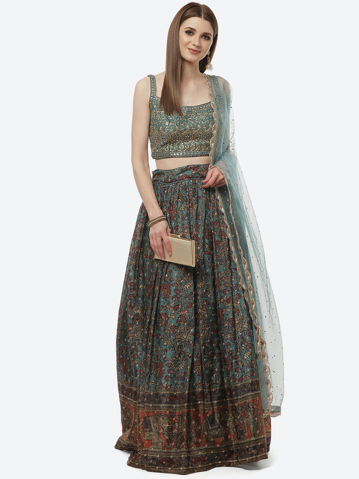 Paisley Printed Crepe Lehenga with Choli And Net Dupatta