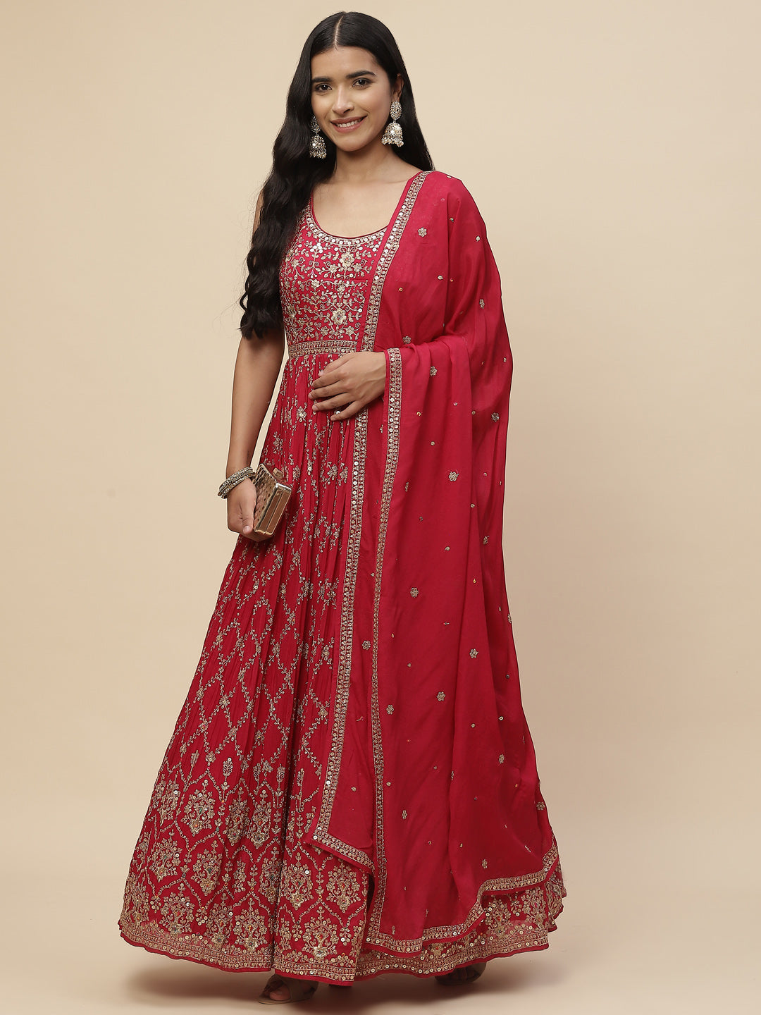 Zari Jaal Crepe Anarkali Kurta With Dupatta