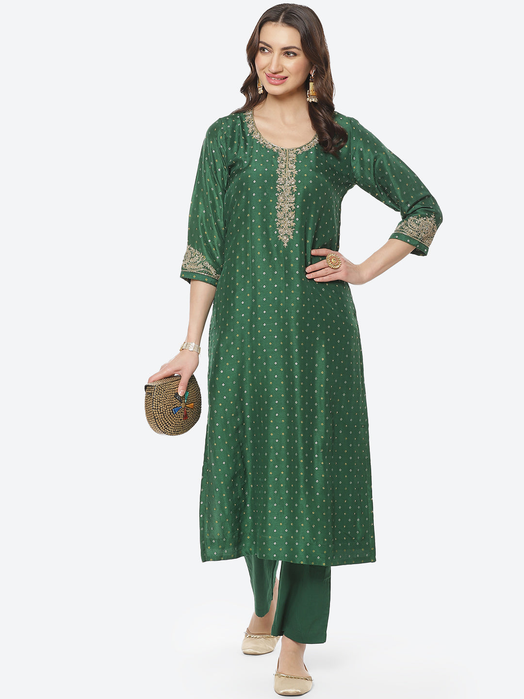 Printed Gota Patti Chanderi Kurti With Pant