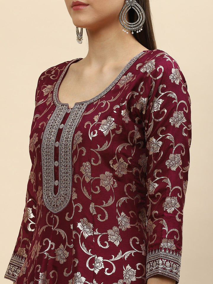Resham Zari Embroidered Handloom Kurta With Palazzo &amp; Dupatta