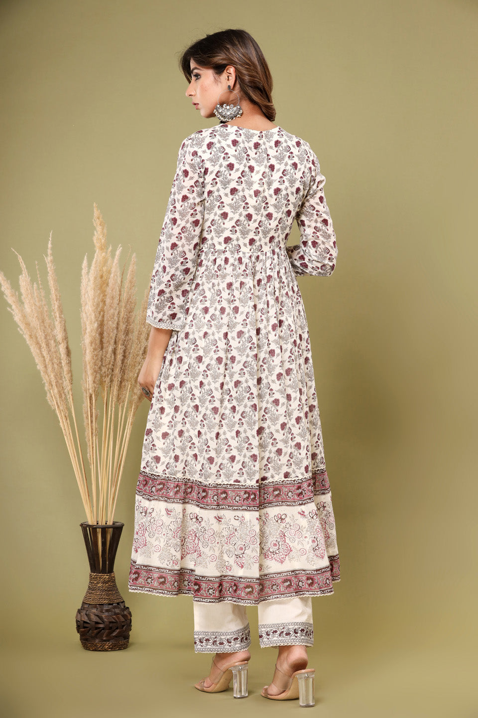 Printed Cotton Kurta With Pants &amp; Dupatta