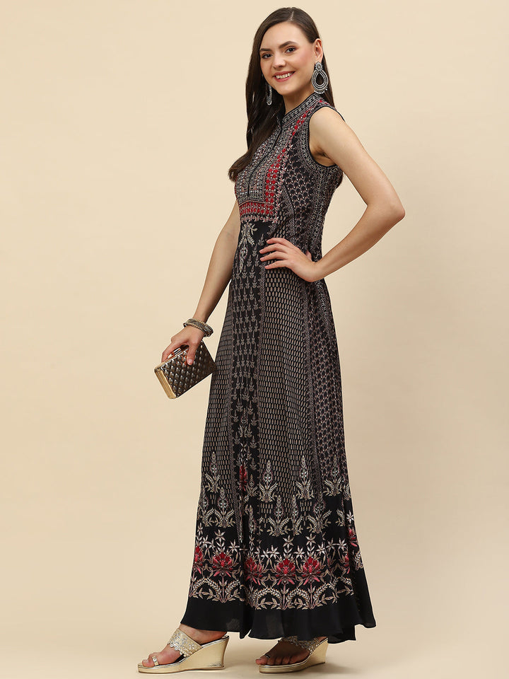 Digital Printed Crepe Gown Dress