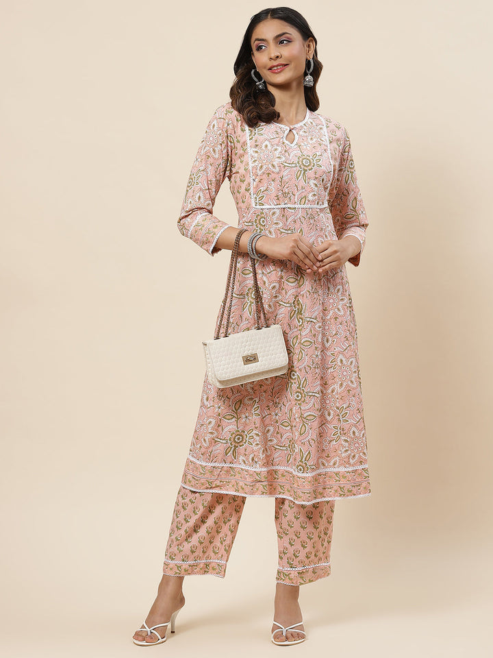 Floral Printed Cotton Kurta With Palazzo