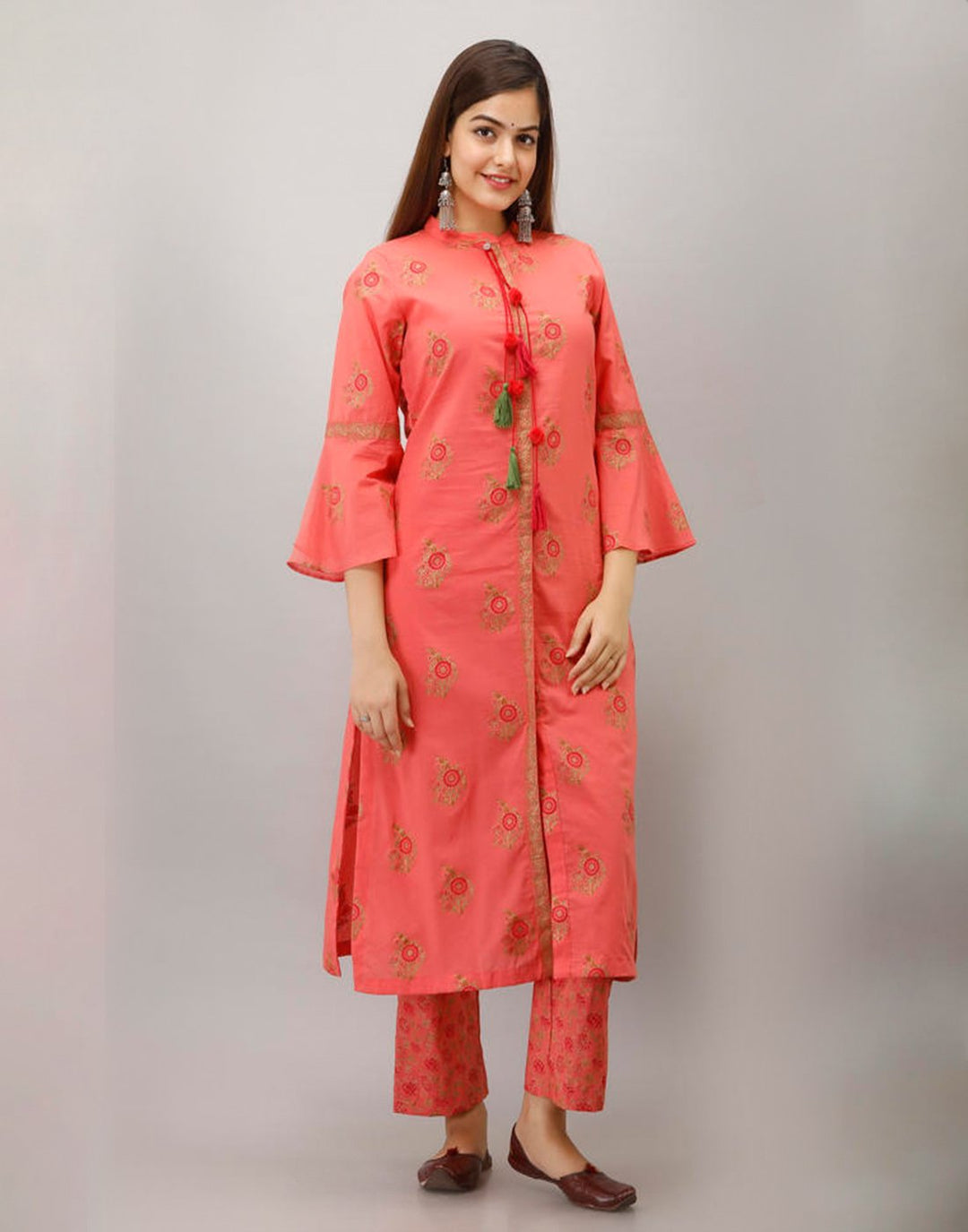 Printed Cotton Kurti And Pant With Bell Sleeves