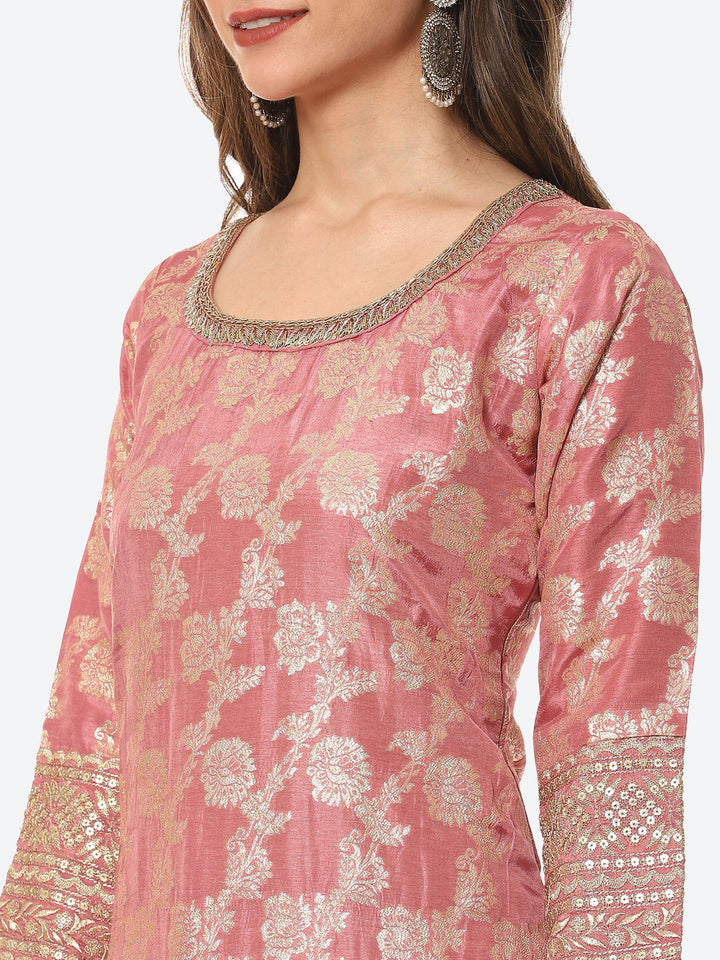 Floral Zari Jaal Handloom Kurta With Pants &amp; Dupatta