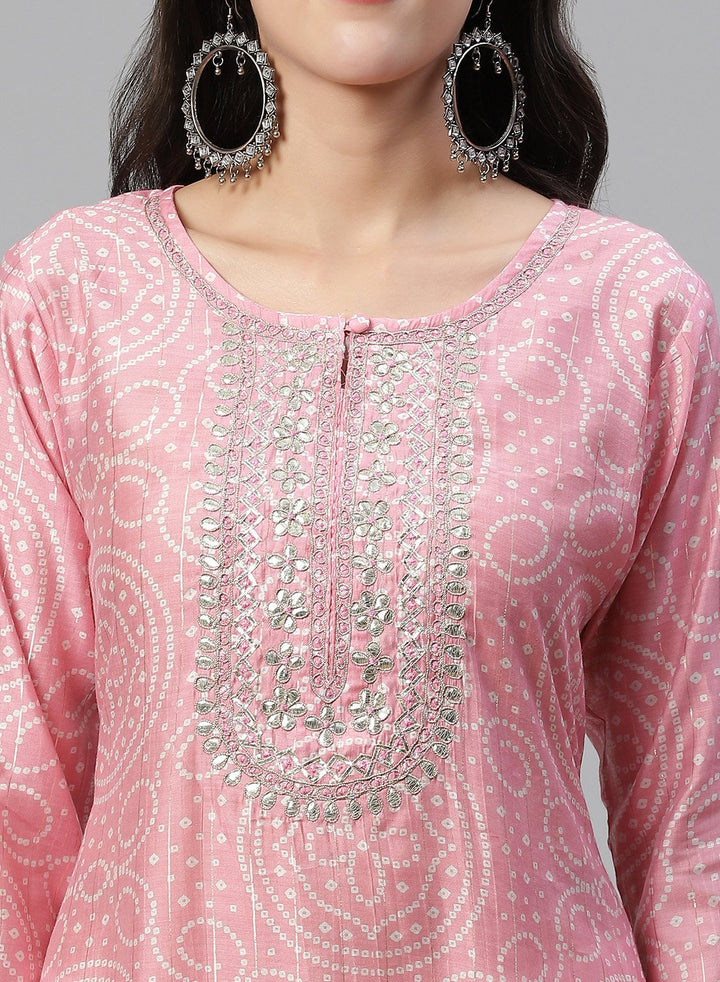 Printed Cotton Kurti Pant With Embroidered Yoke Detail