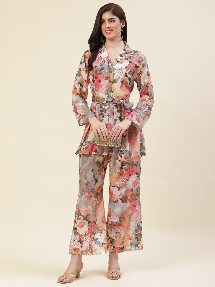 Multicolored Co-ord Set Short Kurti With Flared Pants