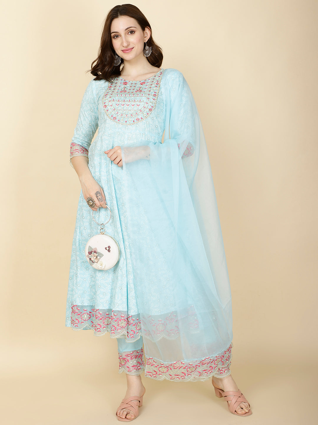 Booti Printed Cotton Kurta With Pants &amp; Dupatta