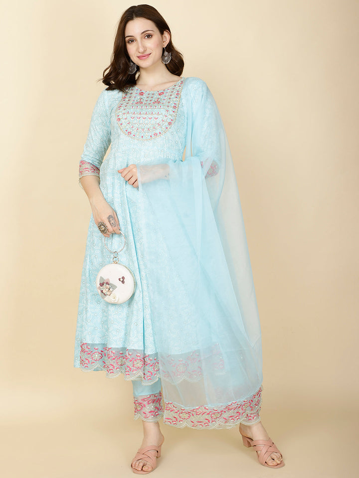 Booti Printed Cotton Kurta With Pants &amp; Dupatta
