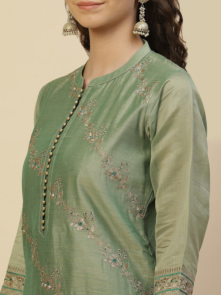 Zari Booti Cotton Kurta With Pants &amp; Dupatta