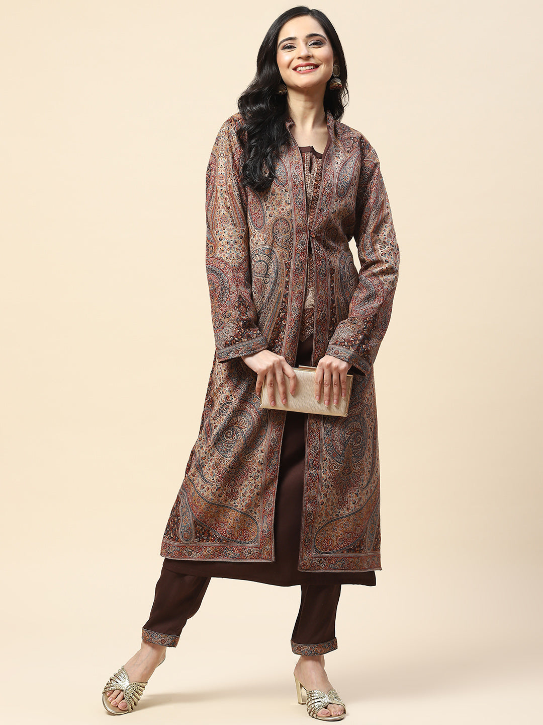 Resham Jaal Woven Pashmina Kurta With Pants &amp; Jacket