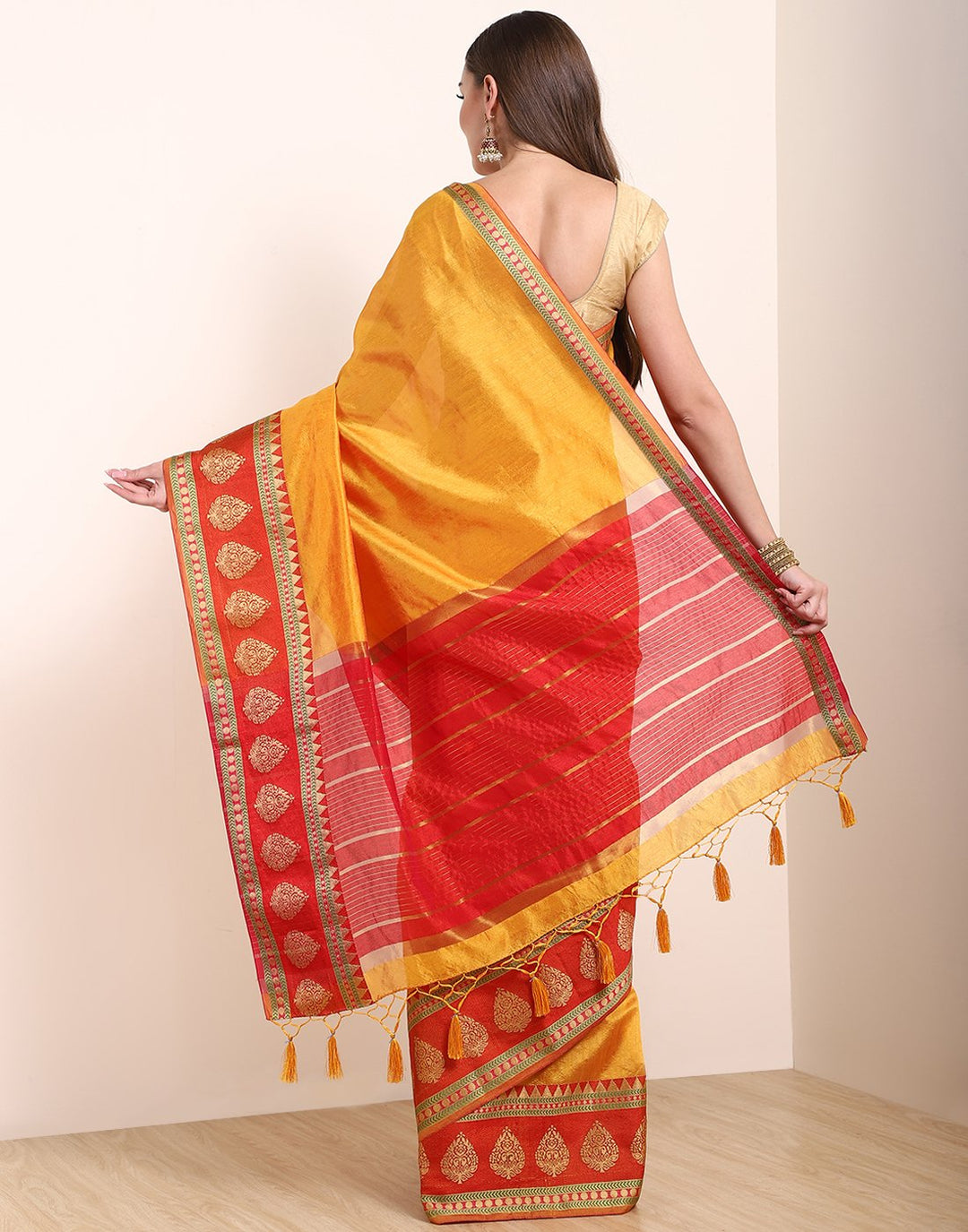MBZ Meena Bazaar-Mustard Art Handloom Saree