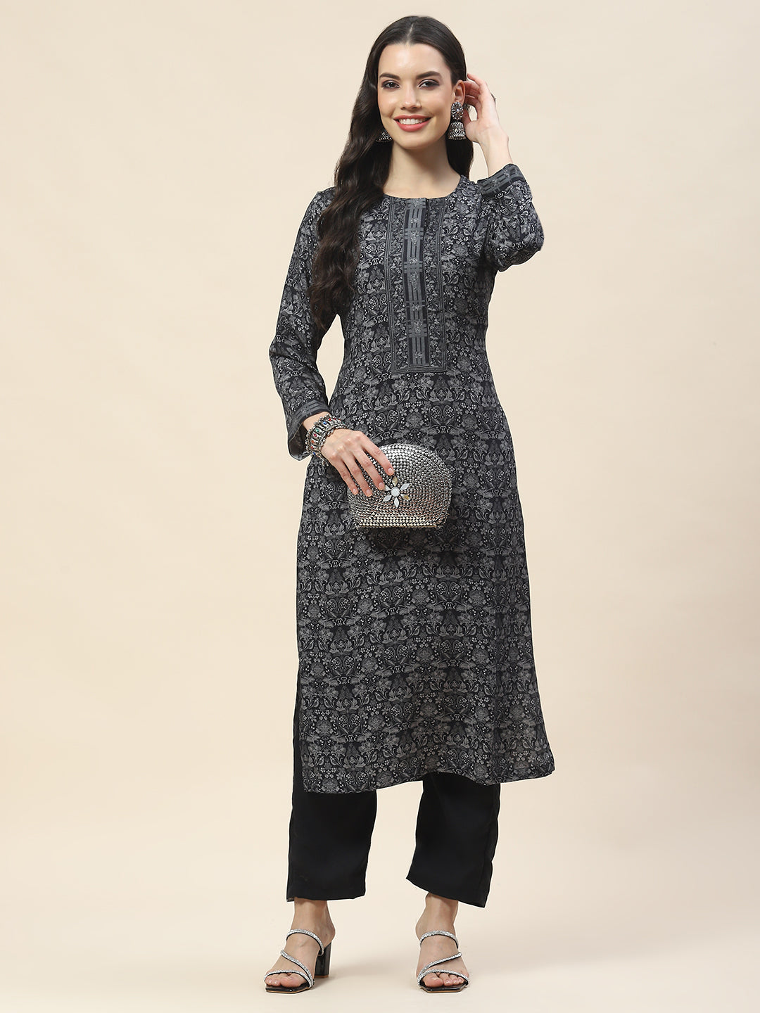 Printed Pashmina Kurta With Pants