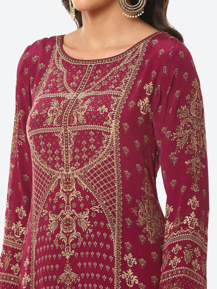 Digital Printed Crepe Kurta With Palazzo &amp; Georgette Dupatta