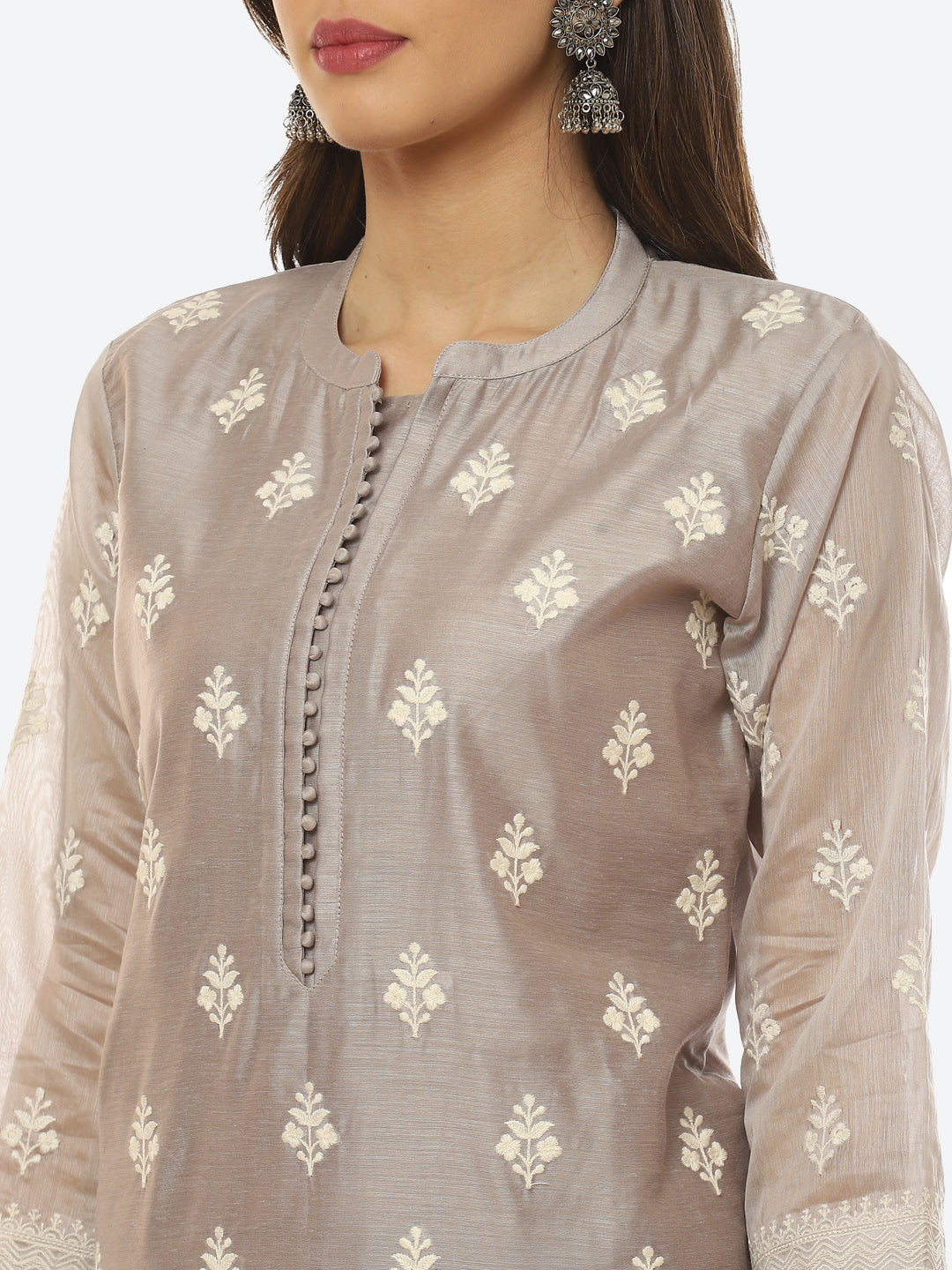 Resham Booti Cotton Kurta With Pant &amp; Dupatta