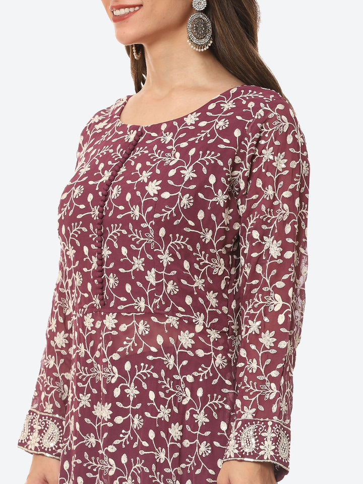 Resham Jaal Georgette Kurta With Palazzo &amp; Dupatta