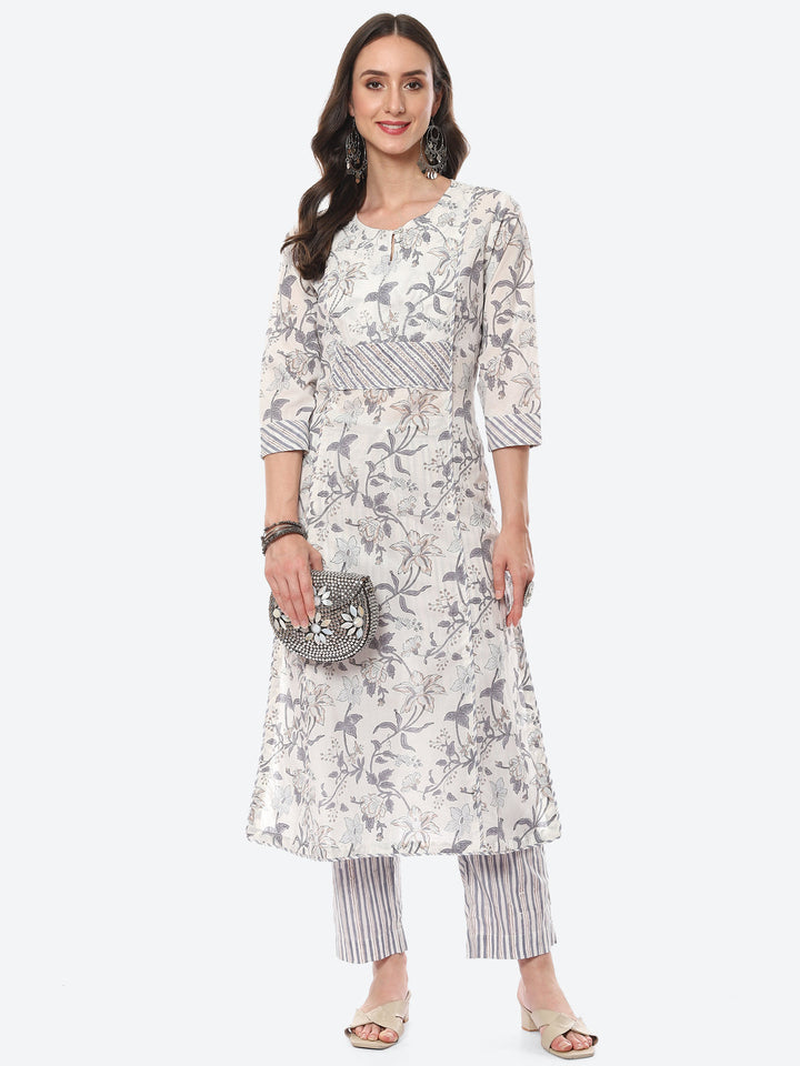 Floral Printed Cotton Kurta With Pant