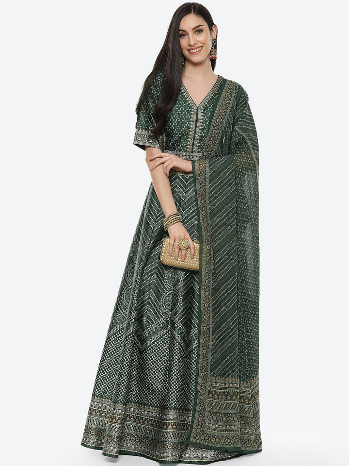 Printed Choli With Lehenga &amp; Net Dupatta
