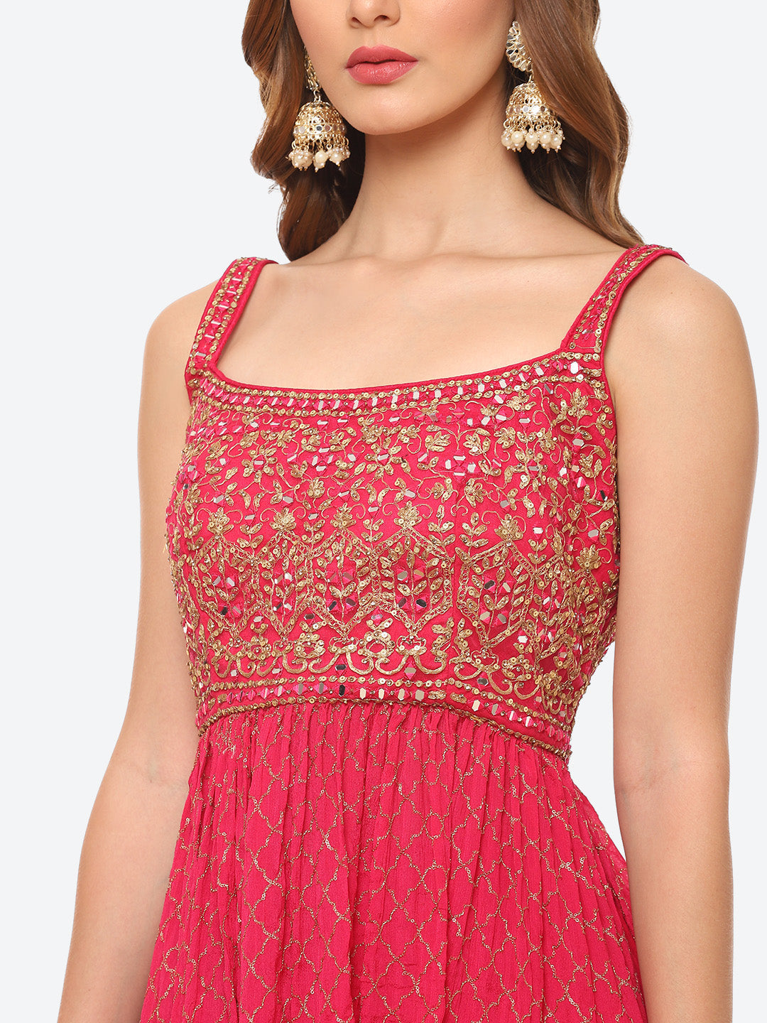 Sequin Work Georgette Peplum Kurti With Garara &amp; Net Dupatta