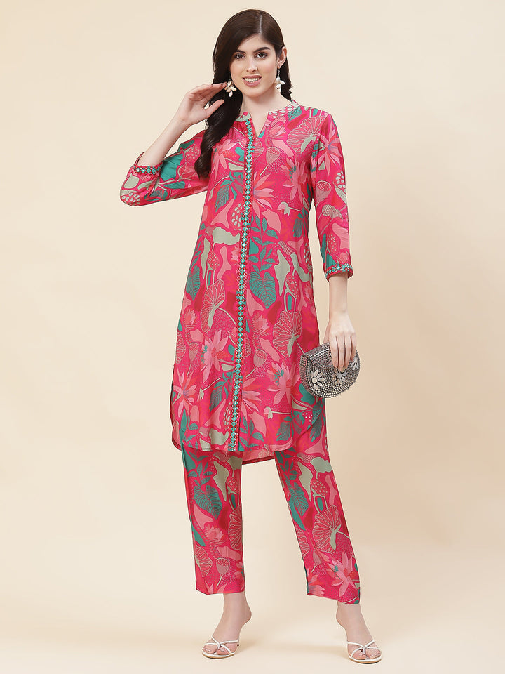Floral Printed Muslin Kurta With Pants