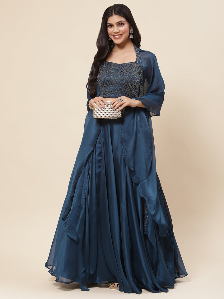 Swarovski Jaal Georgette Choli With Lehenga &amp; Cape Dupatta