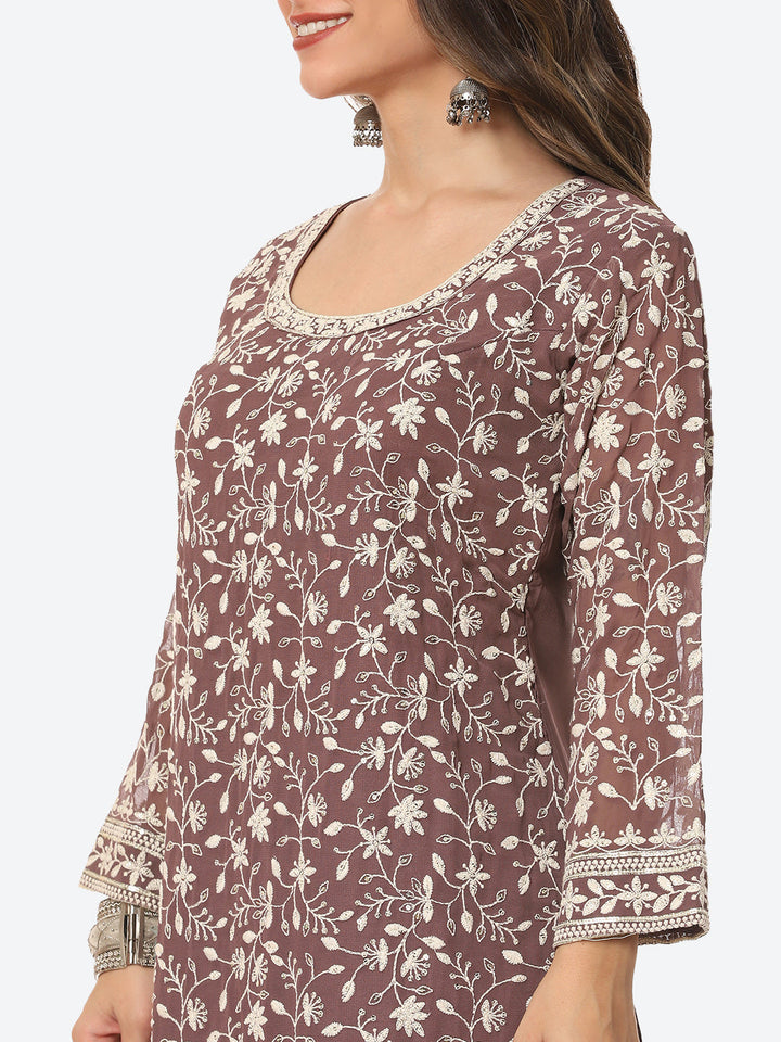 Resham Embroidered Georgette Kurta With Garara &amp; Dupatta