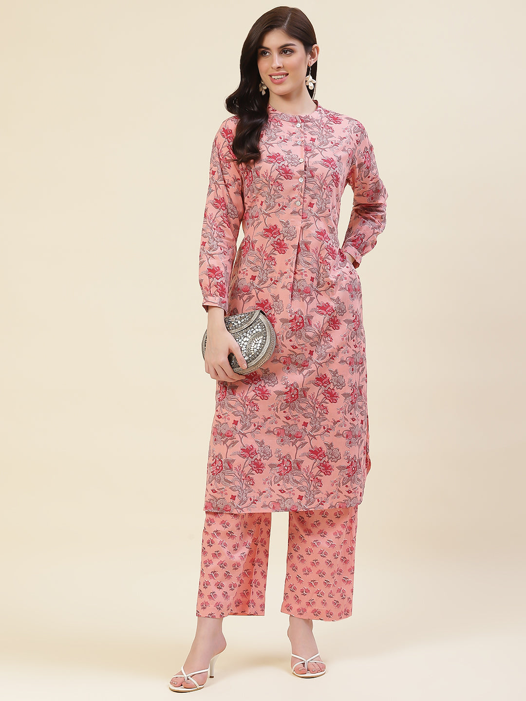 Floral Printed Cotton Kurta With Pants