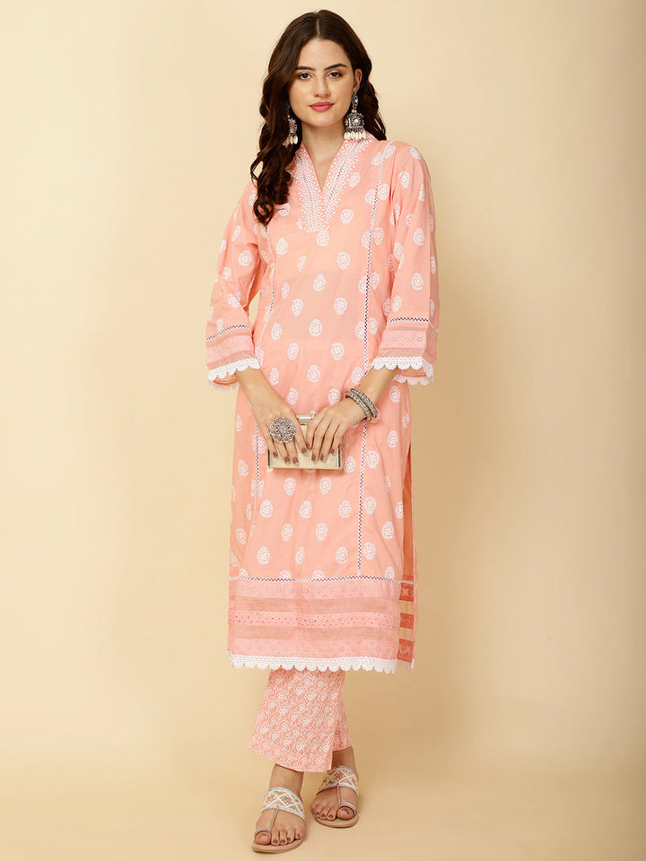Abstract Printed Cotton Kurta With Pants