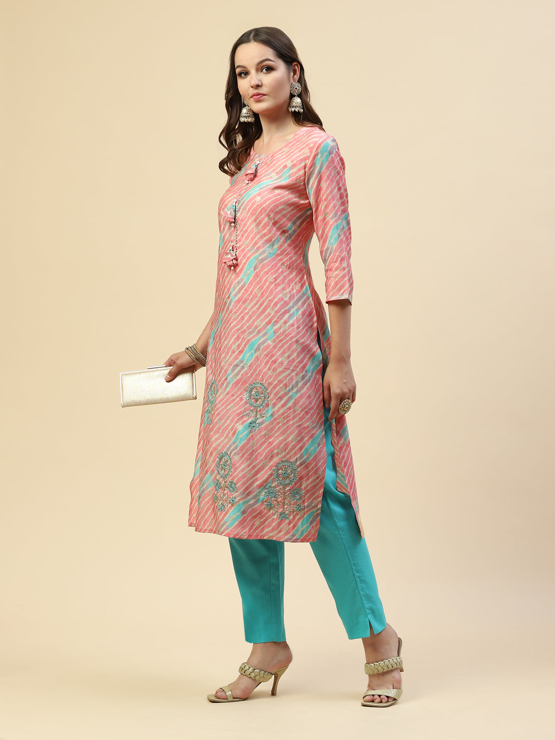 Printed Embroidered Muslin Kurta