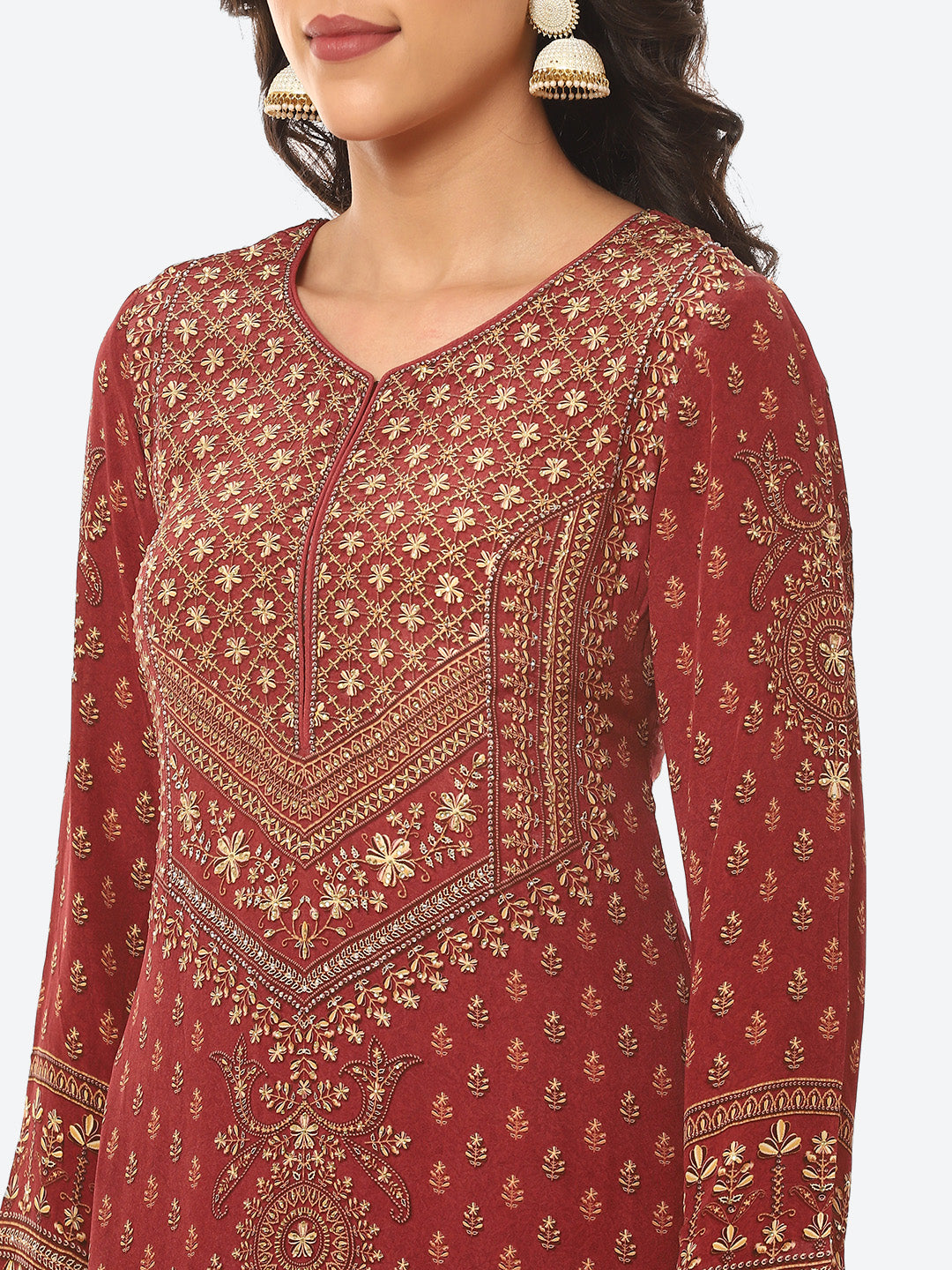Digital Printed Crepe Kurta With Palazzo &amp; Georgette Dupatta