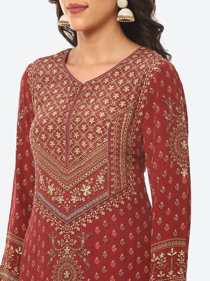 Digital Printed Crepe Kurta With Palazzo &amp; Georgette Dupatta