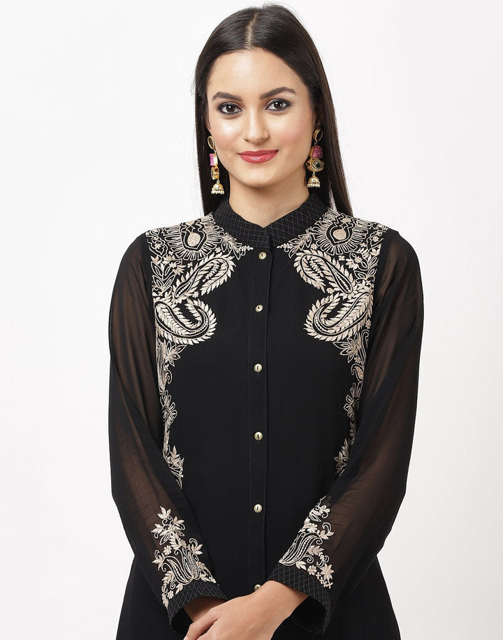 MBZ Meena Bazaar-Black Georgette Kurti with Palazzo