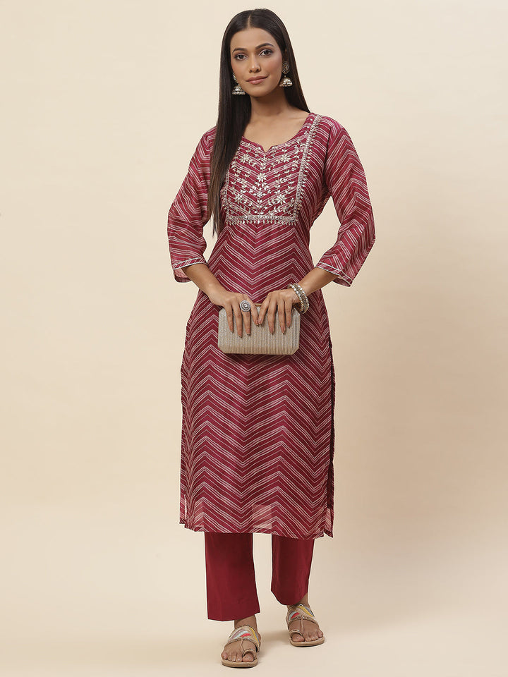 Printed Printed Chanderi Kurta With Pants