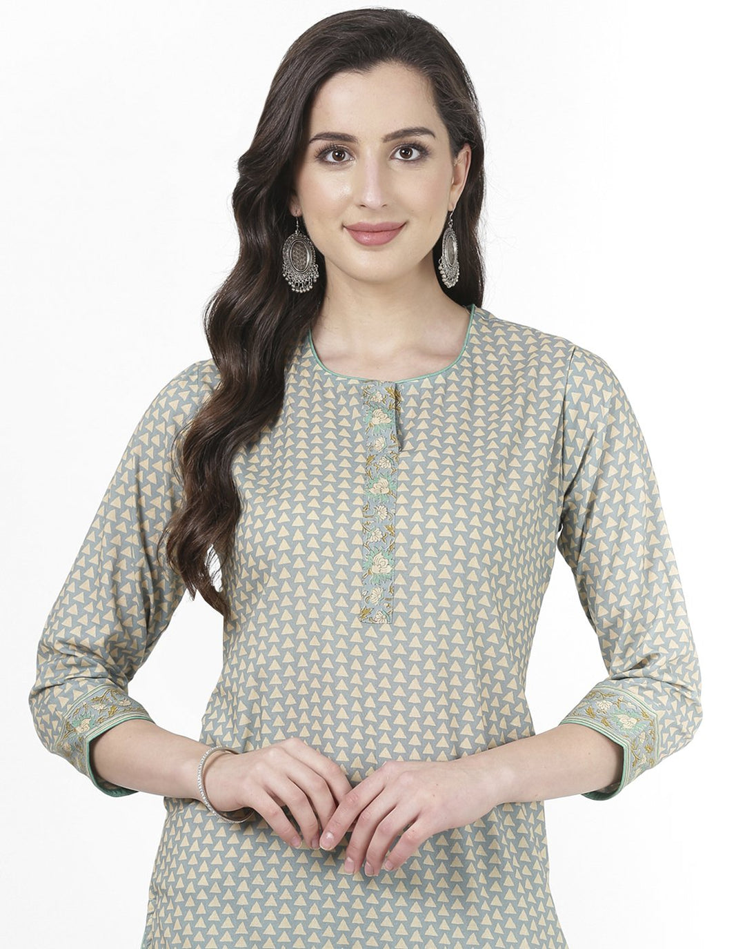 MBZ Meena Bazaar-Grey Green Cotton Kurti with Palazzo