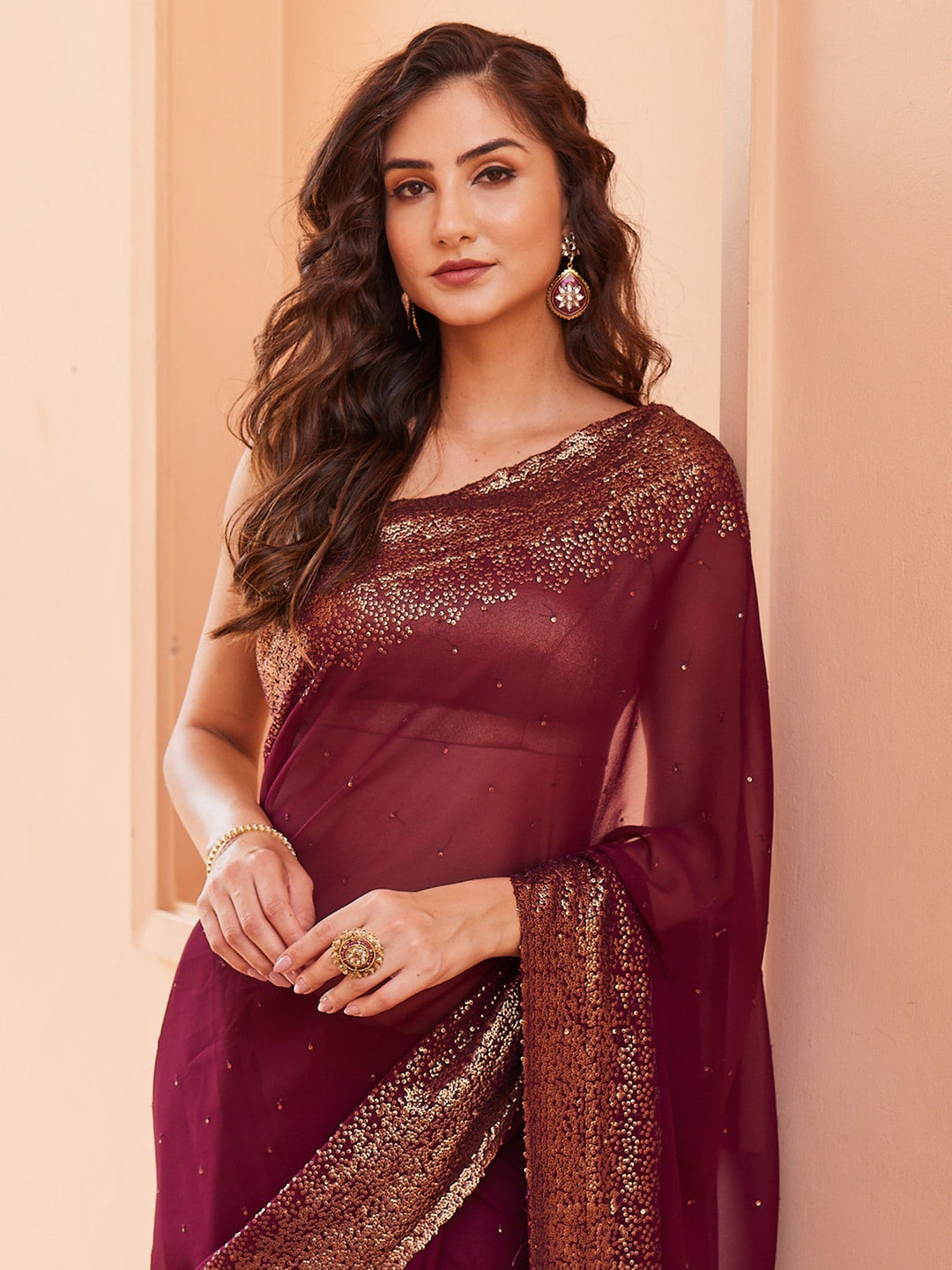 Sequin Georgette Embroidered Saree